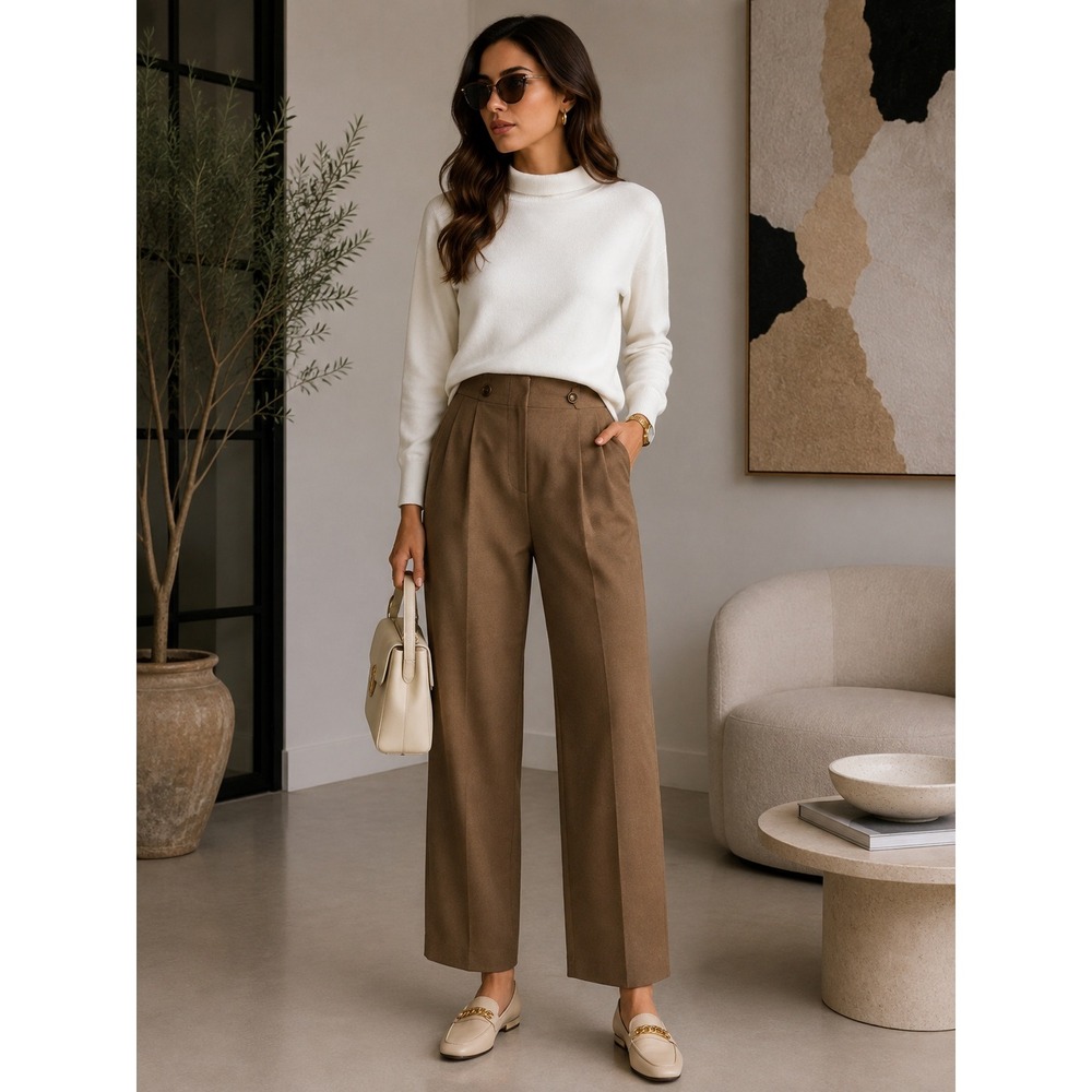 Commense Feeling Free Wide Leg Dress Pants High Waist Woven Trousers Small